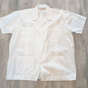Vintage Supreme Short Sleeve White Cotton Blend Guayaberas Cubana Shirt 3XL